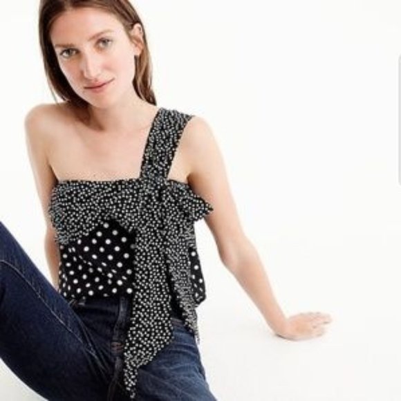J. Crew Tops - J. CREW silk polka dot one shoulder bow top